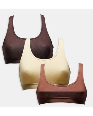 Brave Soul 3 Pack Cotton Racer Back Bralets - Brown