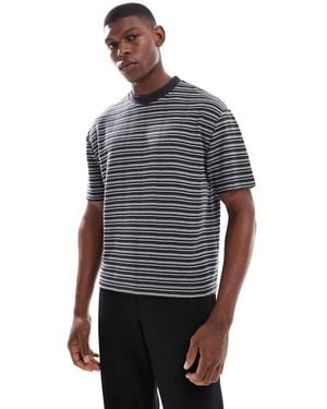 ASOS Boxy Relaxed Striped T-shirt - Grey