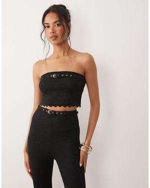 AFRM Remy Silken Lace Belted Bandeau Crop Top - Black