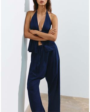 Pull&Bear Pantacourt sarouel en jean - foncé - Bleu