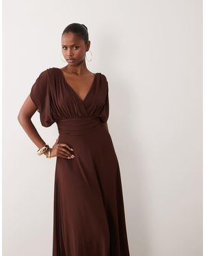 TFNC London Bridesmaid Pleated Chiffon Maxi Dress - Brown