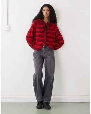 Collusion Cardigan With Hood Scarf Detail - Red