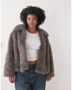 Noisy May Faux Fur Jacket - Gray