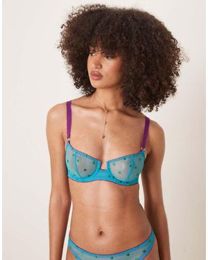 Dora Larsen Nelle Tulle Heart Embroidered Underwired Bra - Blue