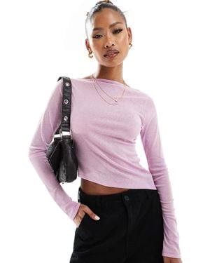 ASOS Sheer Long Sleeve Top With Asymmetric Hem - Purple