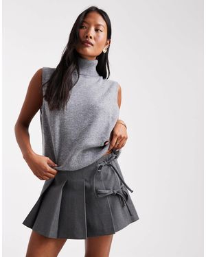 Only Petite Tie Detail Pleated Mini Skort - Gray