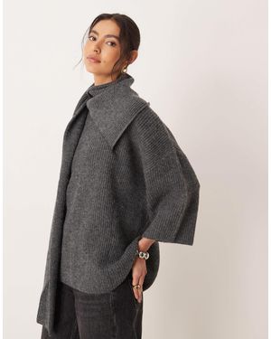 Pretty Lavish Pull en maille à manches larges avec foulard à l'encolure - anthracite - Gris