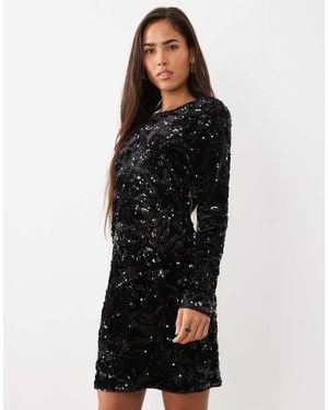 Y.A.S Sequin And Velvet Mini Dress - Black