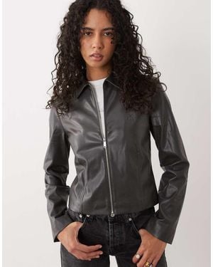 Calvin Klein Faux Leather Zip Up Jacket - Grey