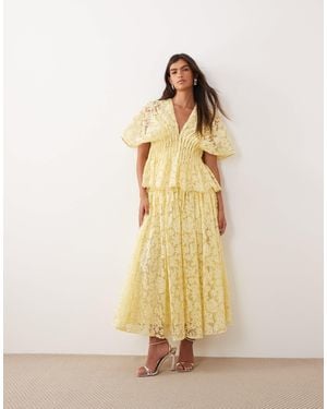 ARRANGE Pleated Waist Embroidered Midaxi Skirt - Natural