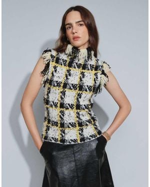 ASOS Top De Punto Texturizado Con Flecos A Cuadros-Negro - Gris