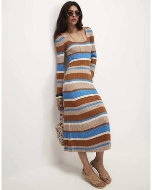 River Island Long Sleeve Stripe Knit Midi Dress - Blue