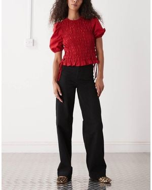 Monki Stretch Cotton Wide Leg Trousers - Red