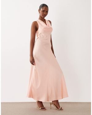 Vila Halter Cowl Neck Satin Maxi Dress - Pink