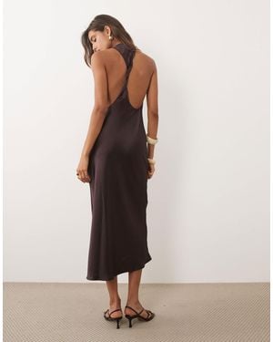 Mango Satin Boat Neck Sleeveless Satin Midi Dress - Natural