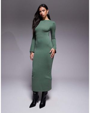 Kaiia Knitted Flare Sleeve Bodycon Maxi Dress - Green
