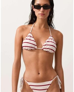 Oysho Crochet Stripe Triangle Bikini Top - Brown