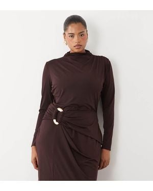 Tfnc Plus Mesh Trim Detail High Split Maxi Dress - Brown