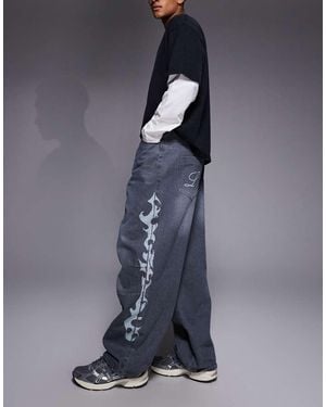 Liquor N Poker Reign baggy Print Jeans - Blue