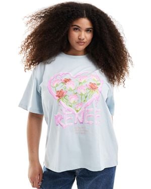 Renee Studio Plus Exclusive Crew Neck Rose Heart Graphic T-shirt - White