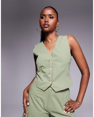Kaiia Exclusive Linen Look Cotton Waistcoat Co-ord - Green