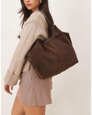 ASOS Suede Pinched Handle Scoop Tote Bag - Brown