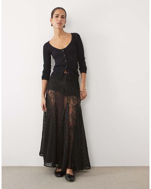 Miss Selfridge Maxirok Met Kantmix En Godets - Zwart