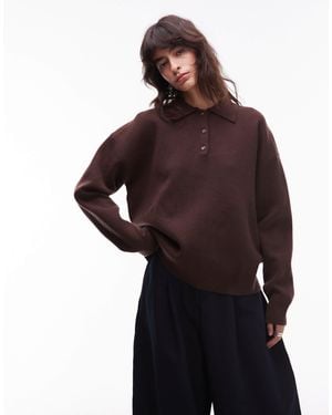 Nia Marlowe Long Sleeve Collared Sweater - Brown