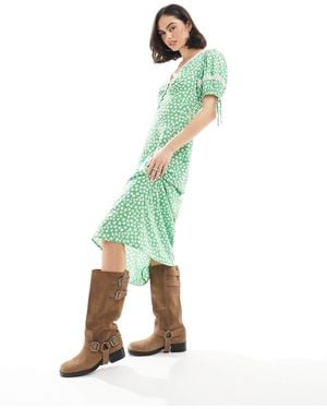 Wednesday's Girl Ditsy Print Lace Detail Midaxi Tea Dress - Green