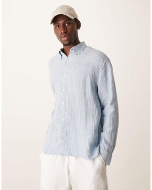 Abercrombie & Fitch Long Sleeve Striped Linen Shirt - Blue