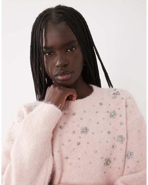Miss Selfridge Trui Met Versiering En Bloemkralen - Roze