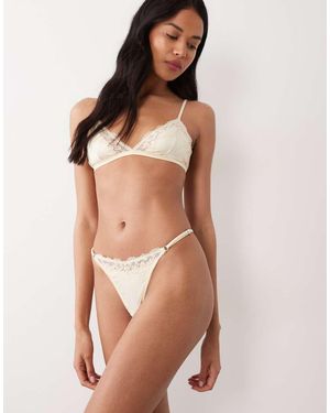 ASOS Lexie Satin Tanga Thong With Lace Trim - Yellow