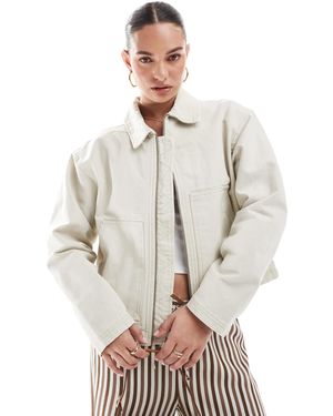 Pull&Bear Oversized Canvas Jacket - Natural