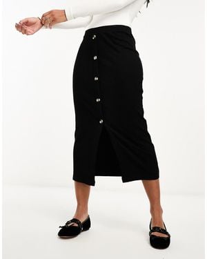 ASOS Ribbed Midi Skirt With Horn Buttons - Black