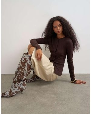TOPSHOP Top Met Knoopsluiting En Lange Mouwen - Bruin