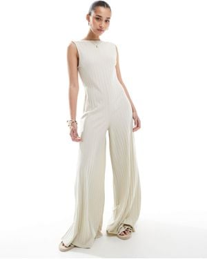 ASOS Sleeveless Wide Rib Jumpsuit - White