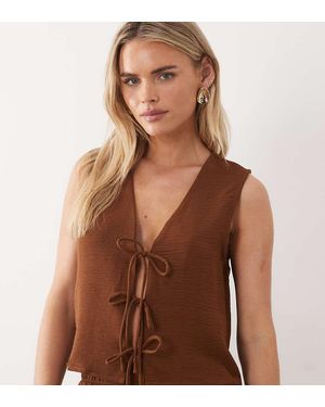 Vila Tie Front Textured Vest Co-Ord - Brown