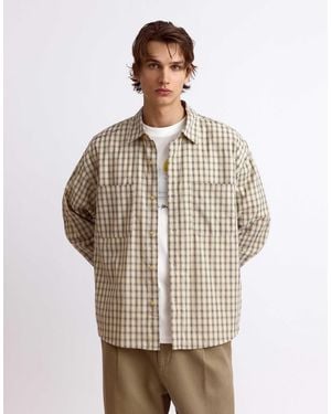 Pull&Bear Langärmliges kariertes hemd - Natur