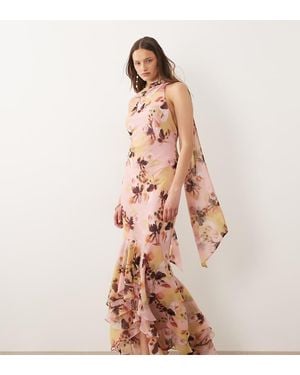 ASOS Asos Design Tall Halter Maxi Dress With Scarf Detail And Ruffle Hem - Pink