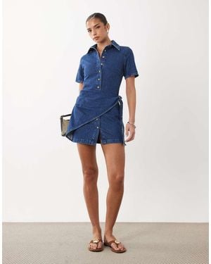 ASOS Denim Shirt Dress With Detail - Blue