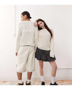 Collusion Crotchet Branded Jumper - Natural