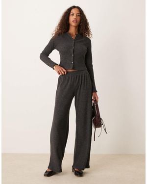 Miss Selfridge Brushed Rib Wide Leg Trouser - Gray