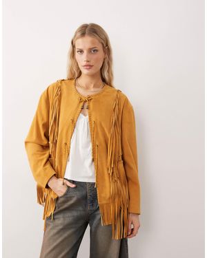 Urbancode Veste oversize bohème en daim à franges - Neutre