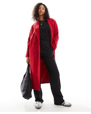 Pull&Bear Long Tailo Wool Look Coat - Red