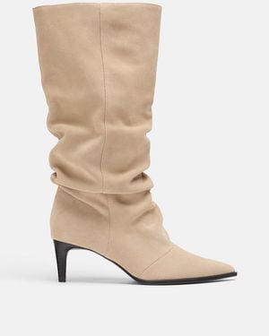 Stradivarius Leder-stiefel mit slouchy-schaft und absatz - Natur