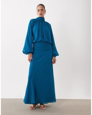 ASOS High Neck Drape Chiffon Maxi Dress With Neck Tie - Blue