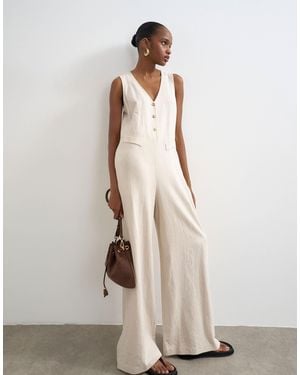 TOPSHOP Tailored Linen Blend Jumpsuit - Natural