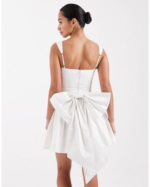 TFNC London Bridal Corset Pleated Mini Dress With Bow Back - White