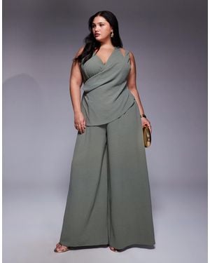 ASOS Asos Design Curve Plunge Multi Strap Wide Leg Jumpsuit - Gray