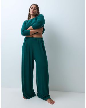 ASOS Asos Design Curve Lounge Mix & Match Rib Wide Leg Pyjama Bottom - Blue